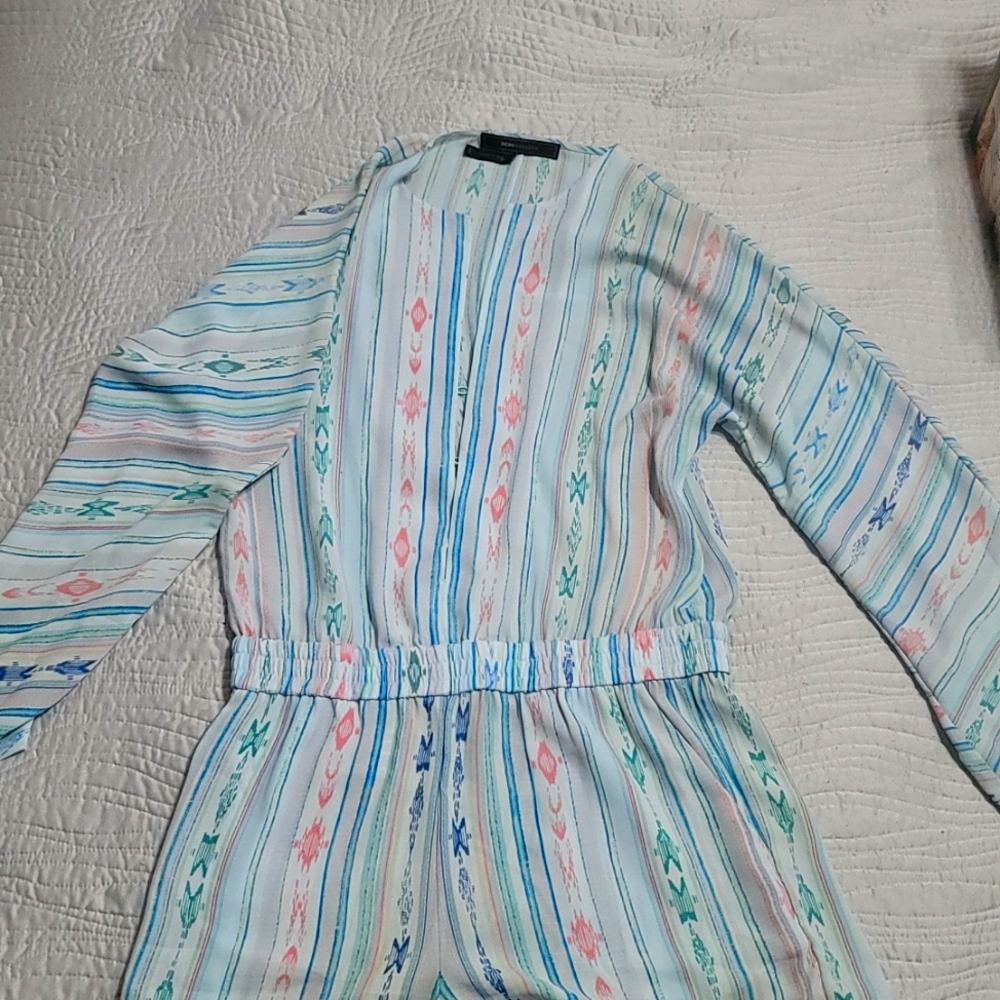 Bcbg rompers, xxs, multi colored, light fabric long sleeves